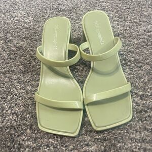 Jeffrey Campbell Pale Green Double Strap Square Toe Slide Mules